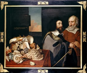John Tradescant el Joven con Roger Friend y una colección de conchas exóticas, 1645